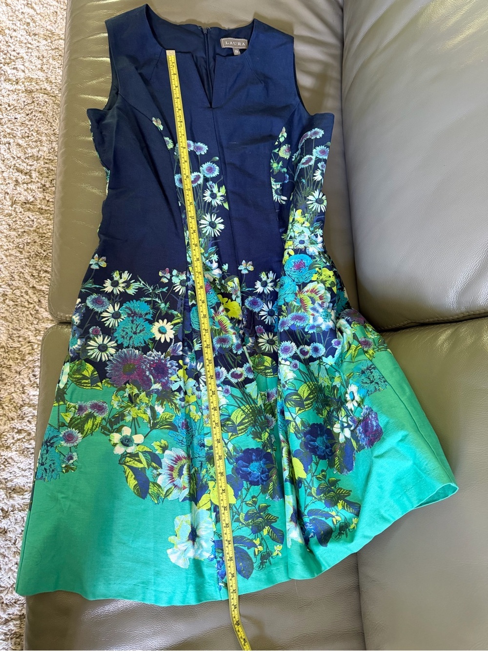 Laura | Navy to Teal Floral Fit-and-Flare Dress Size 12 - Picture 2 of 16